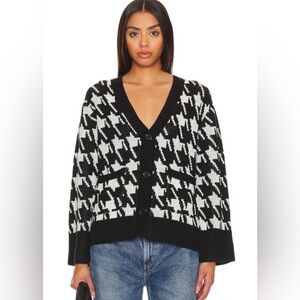 SANCTUARY Warms My Heart Houndstooth Cardigan Sweater Top Black White NWT Small